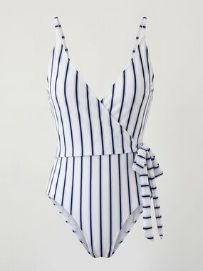 Cupshe White and Navy Vertical Stripe Kids One-Piece with Side Tie Lg